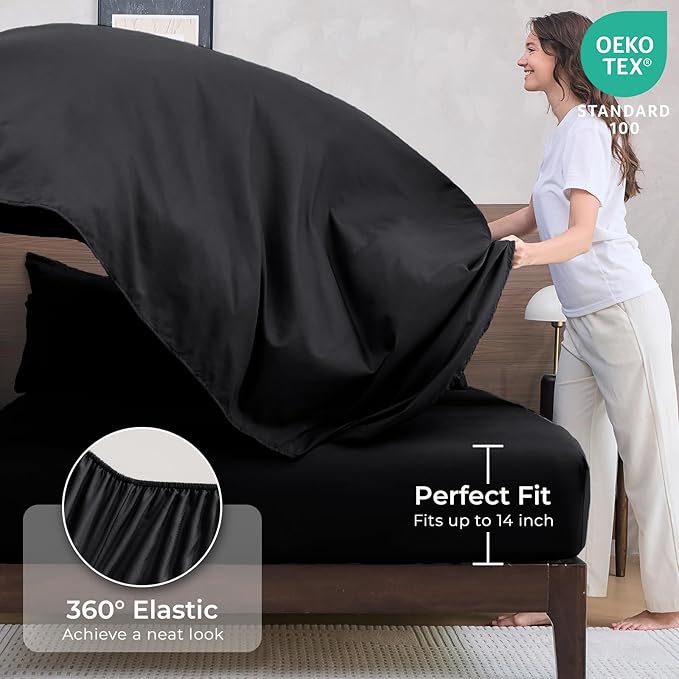 HEVUMYI Black Cali-King Comforter Set - 7-Piece All Season Bed in a Bag Cali-King, Ultra Soft Bedding Set with Comforter, Flat Sheet, Fitted Sheet, Pillowcases, Pillow Shams, Black