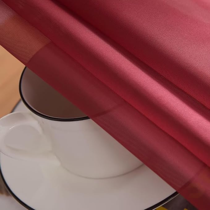 SpaceDresser Burgundy Sheer Curtains 4 Panels Rod Pocket Semi-Sheer Curtain 72 - Image 7