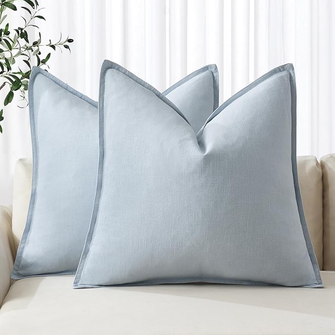 MIULEE Decorative Linen Euro Sham Pillow Covers 28x28 Inch Light Blue Boho by MIULEE