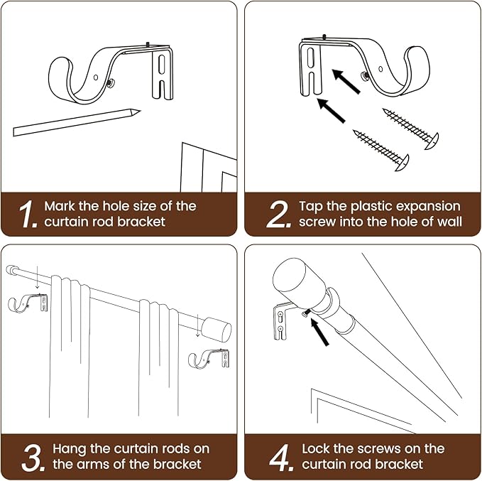 1” Diameter Silver Curtain Rod Itself is 30-60 inch 2 Pack, Fit 30 to 56 Windows - Image 5