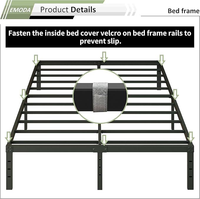 EMODA 14 Inch Full Size Bed Frame with Skirt Cover, Heavy Duty Metal Platform No Box Spring Needed, Easy Assembly Noise Free