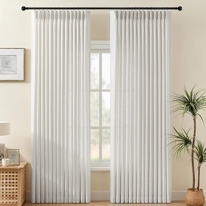 Pinch Pleated Linen Curtains 90 Inches Long 2 Panels by IVAPUPU