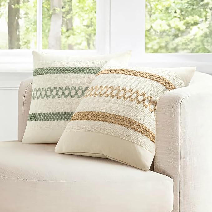 MIULEE Set of 2 Sage Green Boho Decorative Pillow Covers 24x24 Inch Farmhouse - Image 10