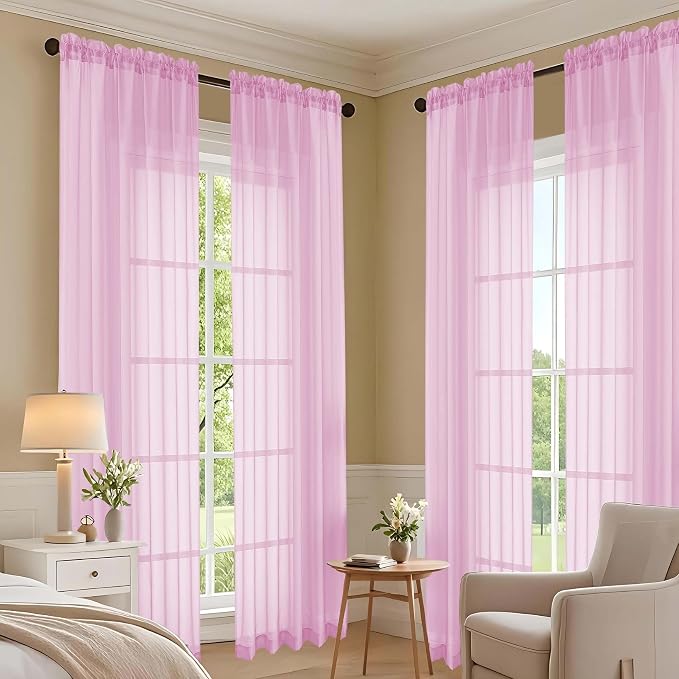 OVZME Light Pink Sheer Curtains 72 Inches Long 2 Panels Set, Light Filtering - Image 7