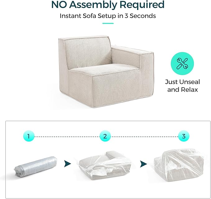 LINSY HOME Oversized Modular Sectional Sofa, 105" Cloud Couch L Shaped 3-Seat Sofa with 2 Movable Ottomans, Corduroy Sectional Couches for Living Room, No Assembly Required, Beige