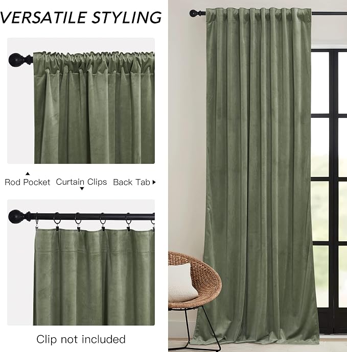 RYB HOME Sage Green Velvet Curtains 100 inches - Image 3