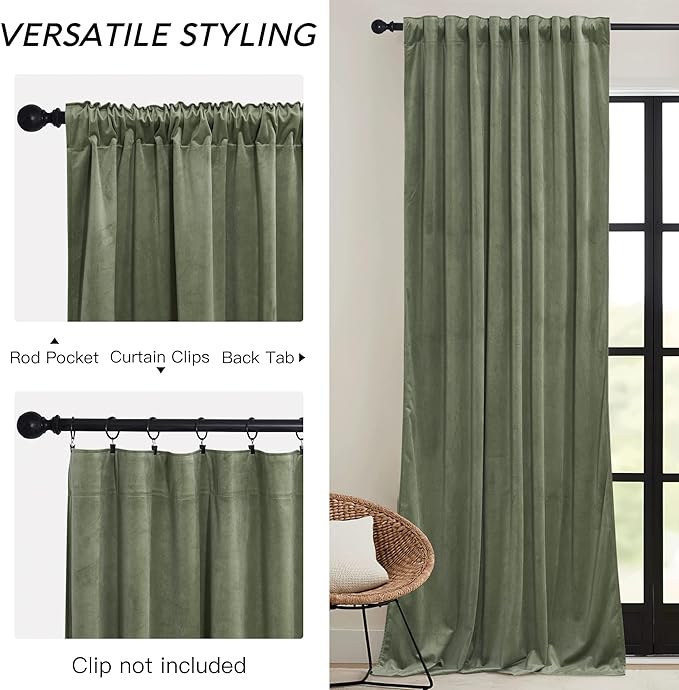 RYB HOME Sage Green Velvet Curtains - Image 3