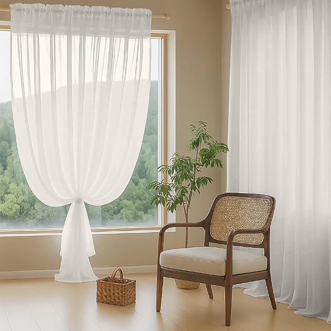 Extra Wide Ivory Sheer Curtains 120 Inches Long, Extra Long Light Filtering - Image 8
