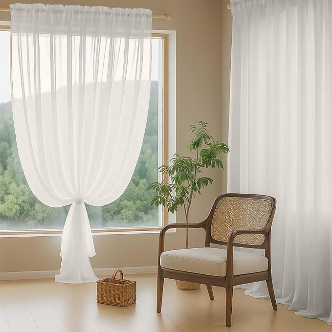 Extra Wide Sheer Ivory Curtains 84 Inches Long 2 Panels, Soft Airy Transparent - Image 8