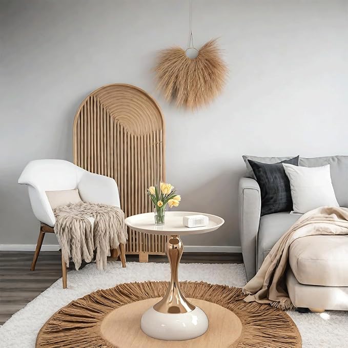 Elegant Modern Side Table - Featuring a Unique Hourglass Design, Ideal for use in Living Rooms, cafes, Dining Rooms, bedrooms, and Outdoors - a Fashionable Decoration (1, Off White)