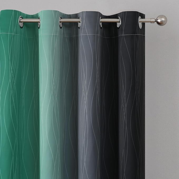 Estelar Textiler Black and Green Ombre Blackout Curtains - Image 4