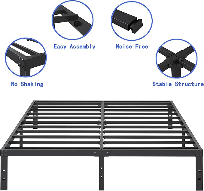 10 Inch XL Twin Bed Frames, Platform Metal Bed Frame Twin XL Size Heavy Duty Steel Slat Mattress Foundation, No Box Spring Needed, Easy Assembly, Noise-Free, Black
