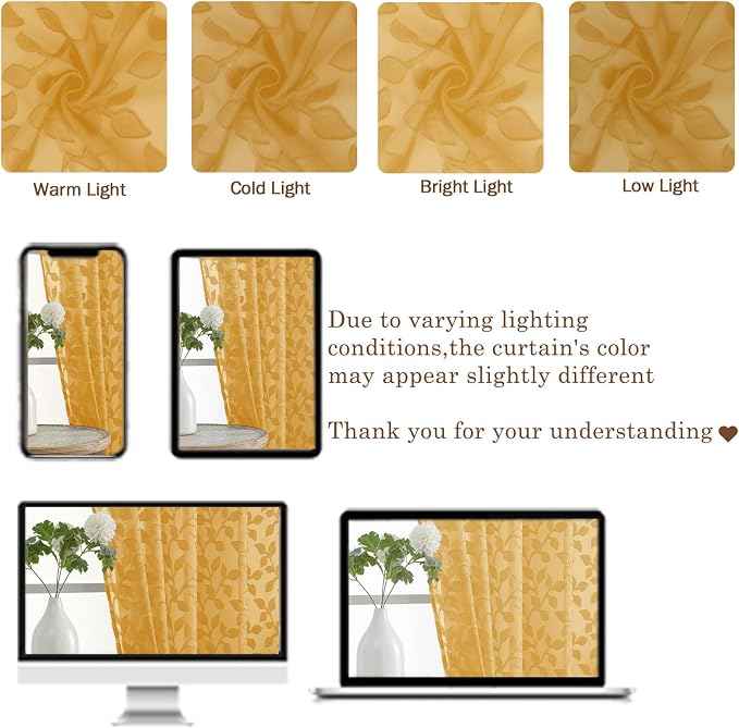 Chyhomenyc Gold Sheer Curtains 63 Inch Length 2 Panels Set, Light Filtering - Image 7