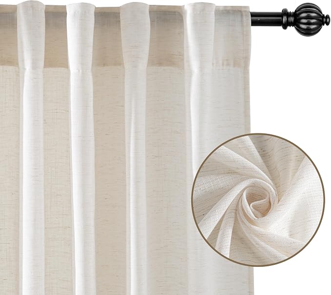 RYB HOME Sheer Curtains 84 inches Long Linen Blend Light & Airy Vertical - Image 2