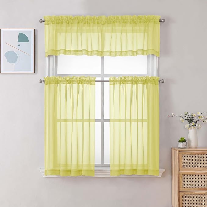 Chyhomenyc Lemon Sheer Curtains 30 inch Length 2 Panels, Light Filtering Voile - Image 2