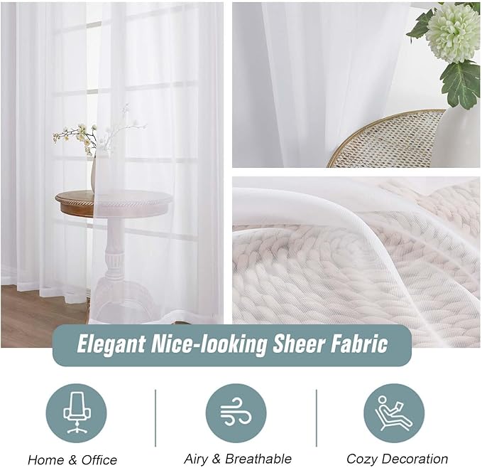 White Sheer Curtains for Windows 108 inches Long 2 Panels Set, Soft Lightweight - Image 4