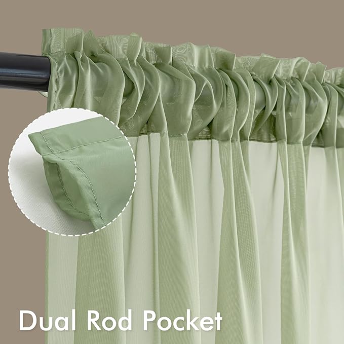 MIULEE Sage Green Sheer Curtains 84 Inches Long, 4 Panels Set, Light Filtering - Image 3