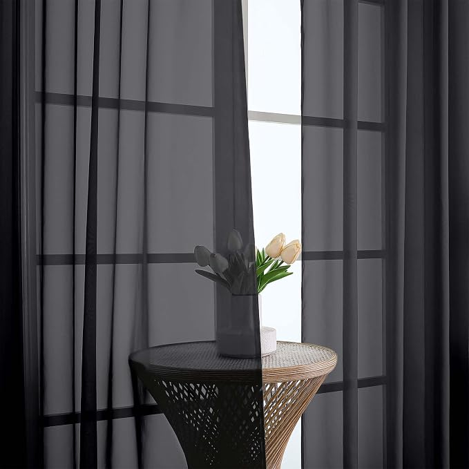OWENIE Black Sheer Curtains 68 Inch Length 2 Panels Set - Image 3