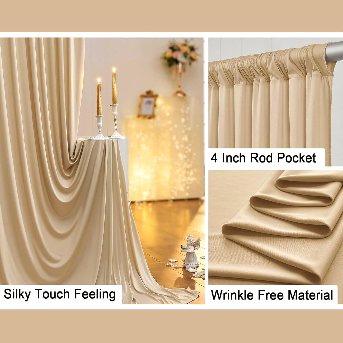 40ft x 10ft Wrinkle Free Beige Backdrop Curtain for Wedding Parties, Thick Polyester Photo Backdrop Drapes for Baby Shower Engagement Birthday Party Backdrop Stand,5ft x 10ft 8 Panels