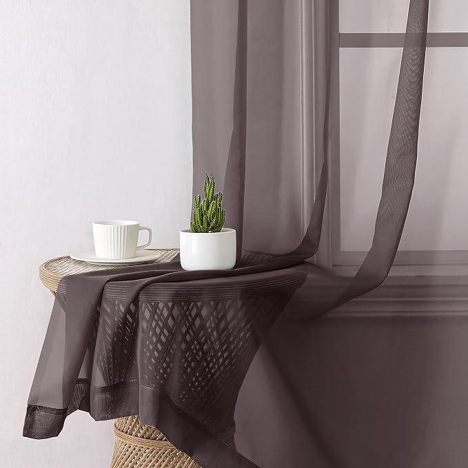 Lecloud Sheer Curtains 90 Inch Long 2 Panels, Chocolate Light Filtering Living - Image 3