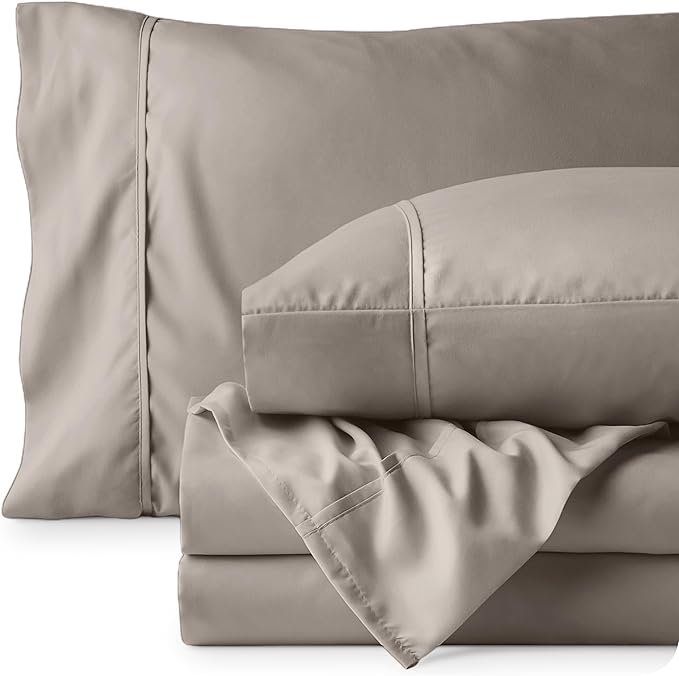 Bare Home Queen Sheet Set - Luxury 1800 Ultra-Soft Microfiber Bed Sheets - Double Brushed - Deep Pockets - Easy Fit - 4 Piece Set - Bedding Sheets & Pillowcases (Queen, Khaki)