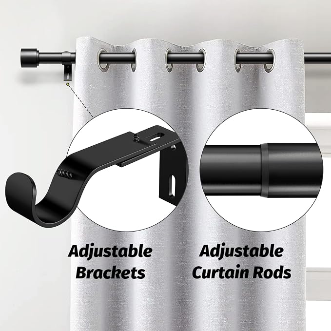 GEEBOBO Black Curtain Rods for Windows 66 to 120 Inch, 1 Inch Adjustable Heavy - Image 3
