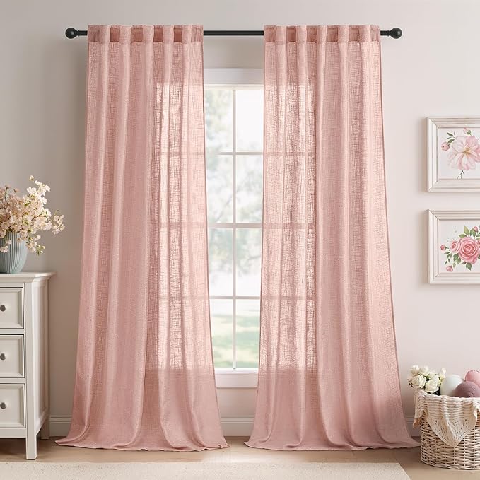 MIULEE Blush Pink Linen Curtains 108 Inches Long 2 Panels by MIULEE
