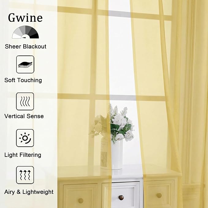 Gwine Sheer Curtains for Living Room 45 inch Length - Image 4