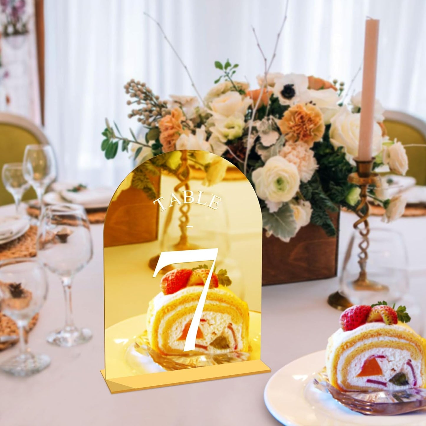 JOYIT Arch Wedding Table Numbers 1-30 with Stands – 5" X 7" Acrylic Mirrored Gold Table Number Holders, Perfect for Wedding Receptions, Parties, Anniversaries, and Events