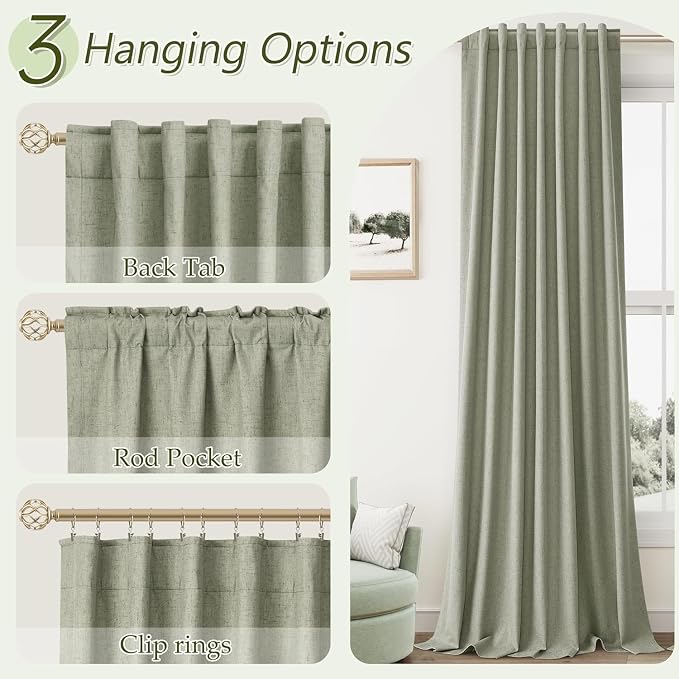 Sage Green 100% Blackout Curtains 80 Inch Length 2 Panels Set - Image 6