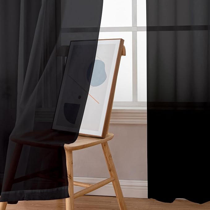Simplebrand Black Sheer Curtains, 2 Panels Set - Image 3