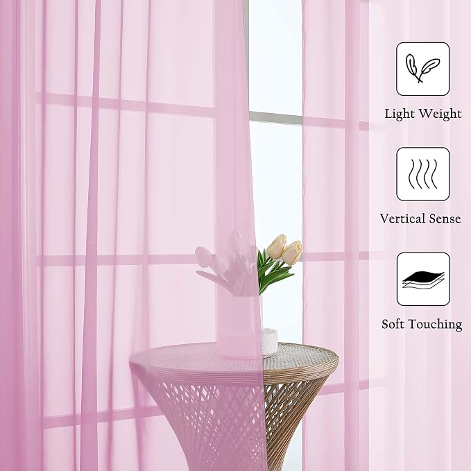 Lecloud Light Pink Sheer Curtains - Image 2