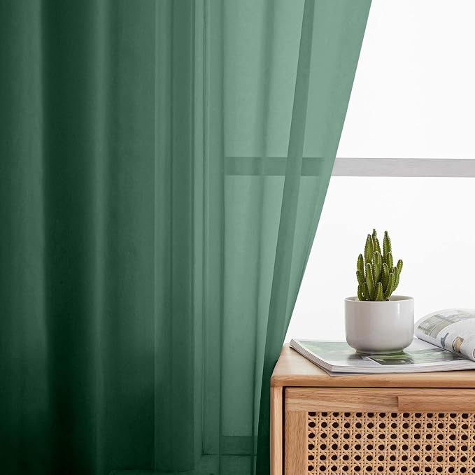 Sheer Hunter Green Curtains for Bedroom Living Room 63 Inch Length 2 Panels - Image 6