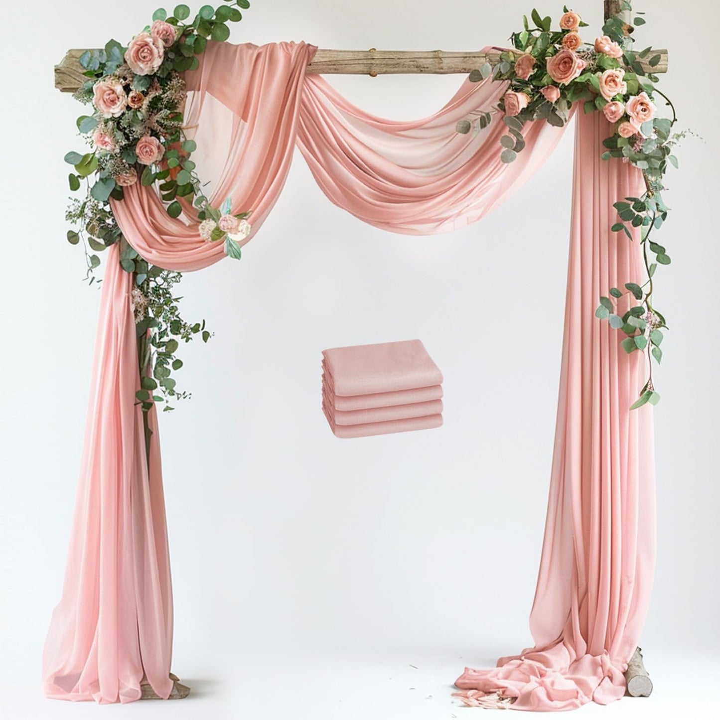 Wedding Arch Draping Fabric 4 Panels 28.7" x 20FT Blush Sheer Chiffon Backdrop Drapes for Wedding Ceremony Birthday Party Bridal Shower Outdoor Decoration
