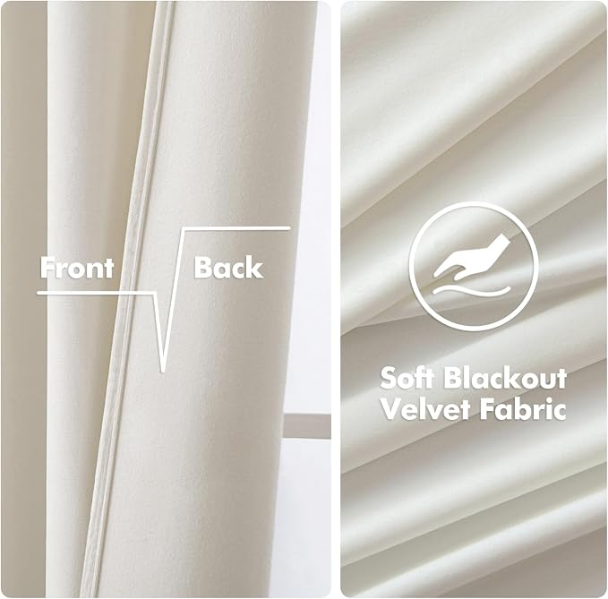 MIULEE 90 Inches Velvet Curtains Off White Elegant Grommet Curtains Thermal - Image 3