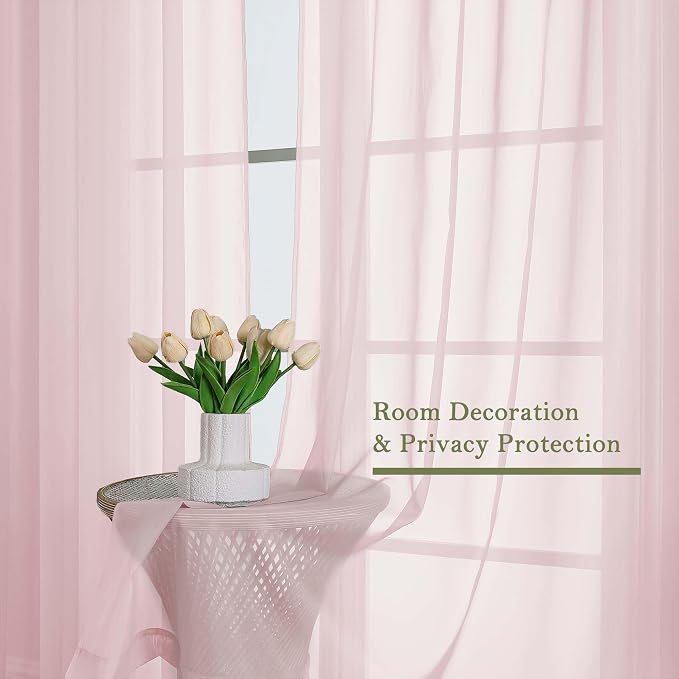 Lecloud Blush Pink Sheer Curtains 108 Inches Long 2 Pcs, Dual Rod Pocket Home - Image 4