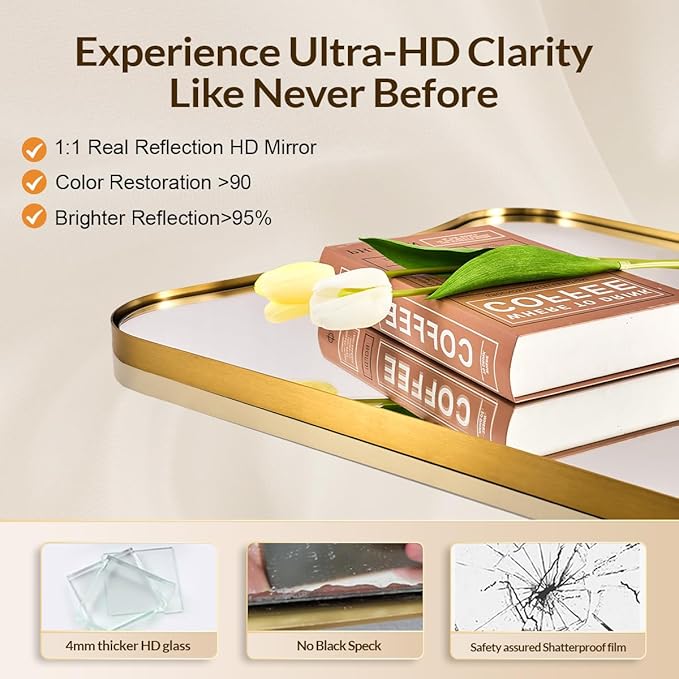 24"x32" Bathroom Vanity Mirror, Gold Butterfly Mirror, Brushed Gold Wavy Mirror with Anti-Rust Stainless Steel Frame Wall Mounted Vertical Only