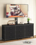 TV Stand with Mount for 32/55/65/75/85 inch TVs, Entertainment Center with 9 Fabric Drawers Dresser Storage, Height Adjustable Media Console