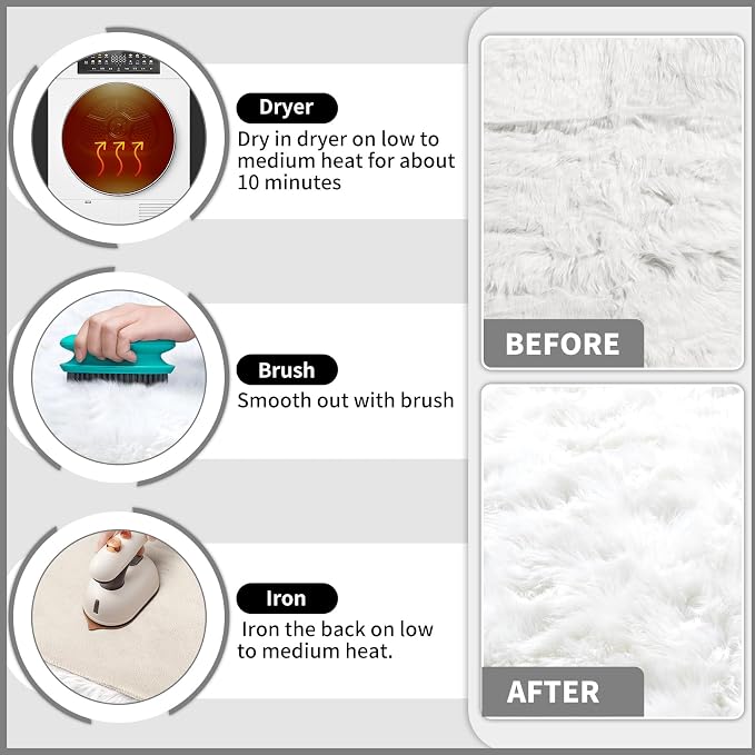 Round Fur Fluffy Area Rug for Bedroom, Cute Furry Nursery Carpet, Plush Shag - Image 6