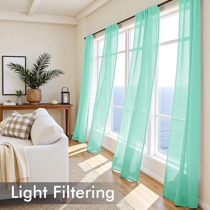 MIULEE Aqua Sheer Curtains 90 Inches Long, 4 Panels Set, Light Filtering Rod - Image 4