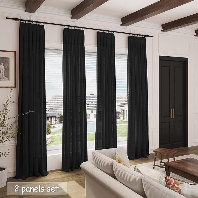Black Linen Curtains 144 inch Extra Long - Image 7