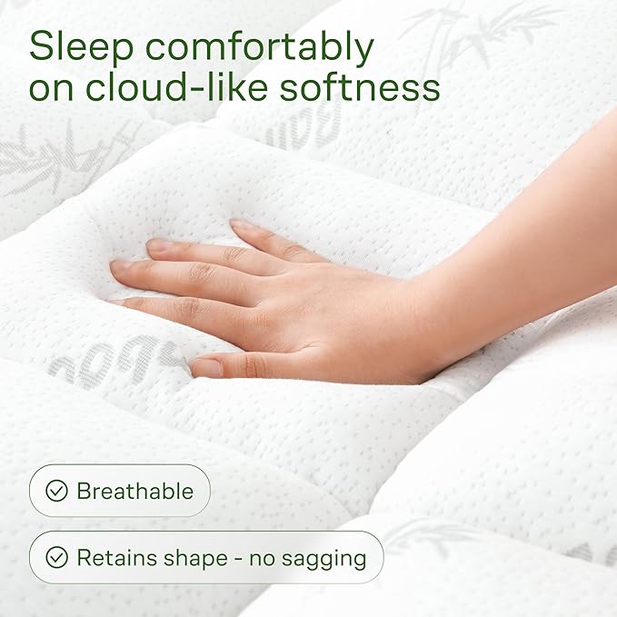 Ultra Soft King Size Mattress Topper - Viscose Made from Bamboo Pillow Top Mattress Pad for Back Pain Relief - Naturally Cooling for Hot Sleepers, White