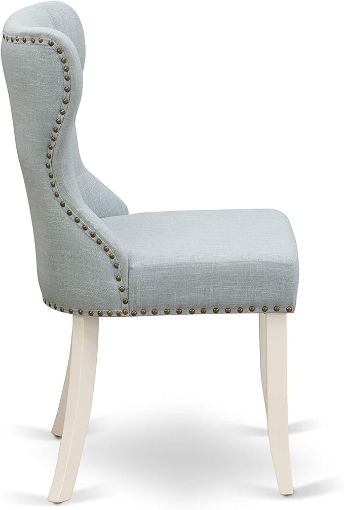 East West Furniture X027SI215-5 5 Piece Dining Room Table Set Includes a Rectangle Dining Table with X-Legs and 4 Baby Blue Linen Fabric Upholstered Parson Chairs, 40x72 Inch, Multi-Color