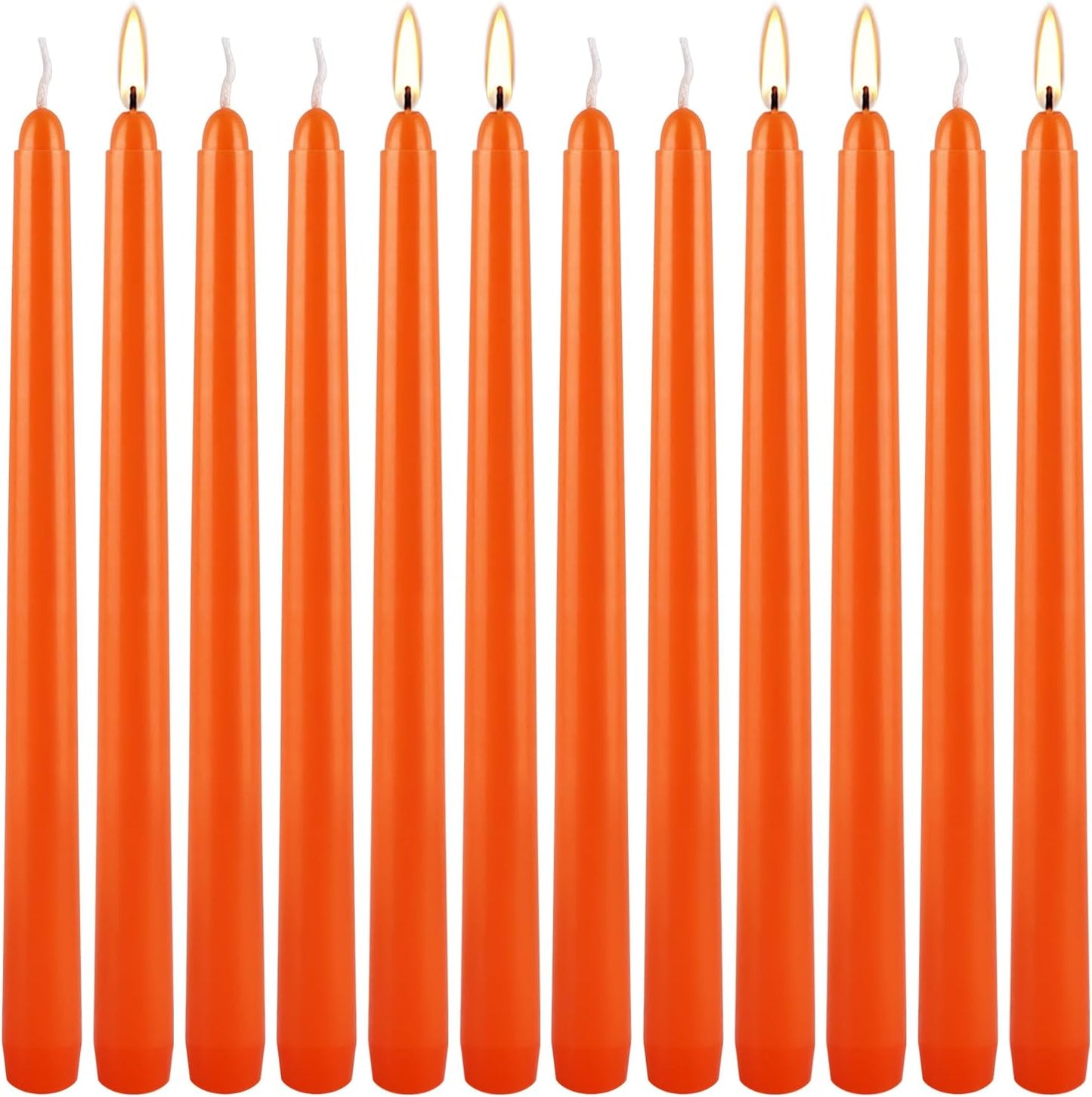 12-Pack Orange Taper Candles - 10 Inch Unscented Dripless Candlesticks, Long Burning for Halloween, Thanksgiving, Fall Decor & Dinner Parties
