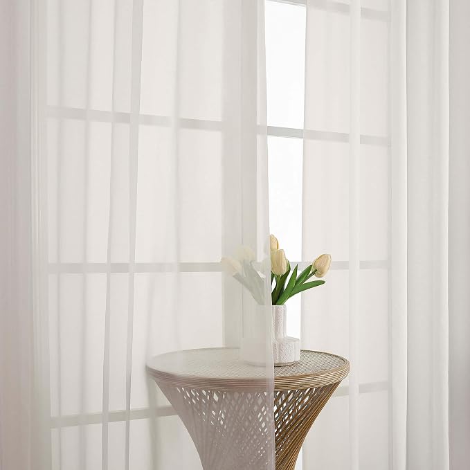 OWENIE Ivory Sheer Curtains 68 Inch Length 2 Panels Set - Image 3
