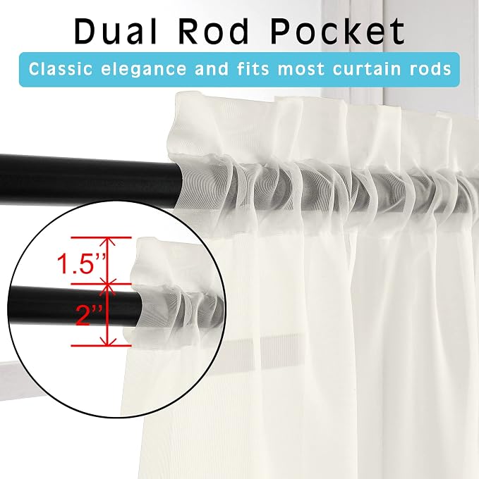 OVZME 2 Panels Ivory Sheer Curtains 54 Inches Length Window Treatment - Image 3