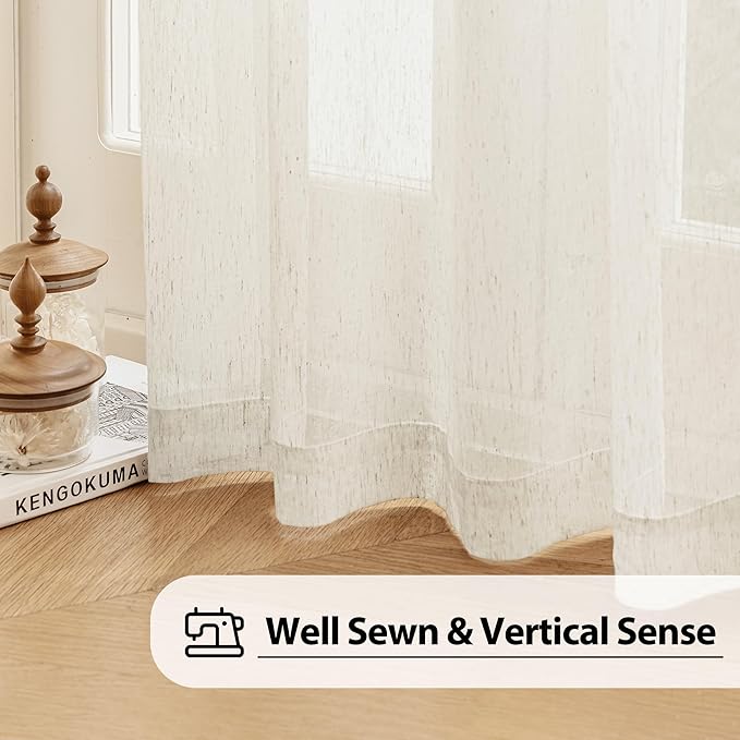 FMFUNCTEX Linen Sheer Curtains for Bedroom, Natural Flax Blend Window Draperies - Image 5