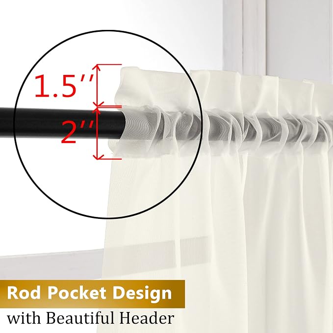 Aiyufeng Sheer Ivory Curtains 120 inches 2 Panels Set Extra Long Sheers - Image 6