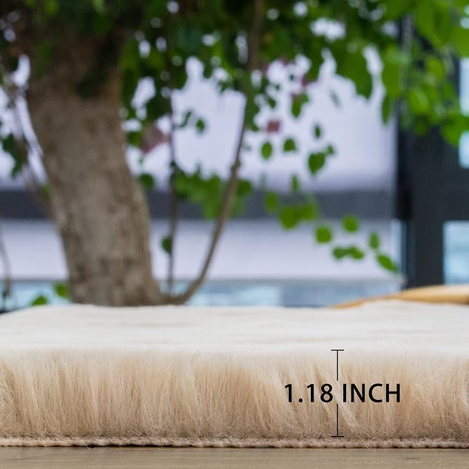 ORINOVA 5x7 Area Rug Light Brown Beige Plush Shaggy Rugs - Image 2