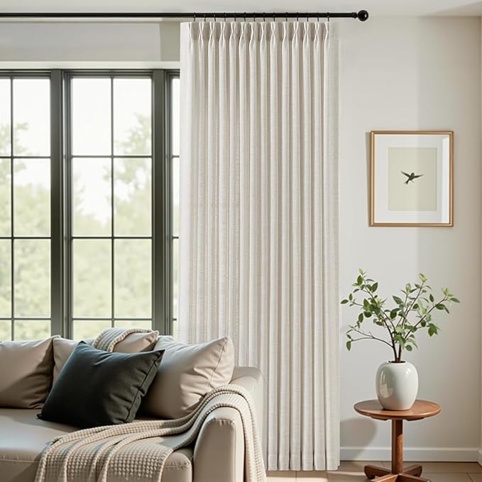 70 Inch Extra Width Pinch Pleated Curtains, Memory Trained Pleated Linen Sheer by IVAPUPU